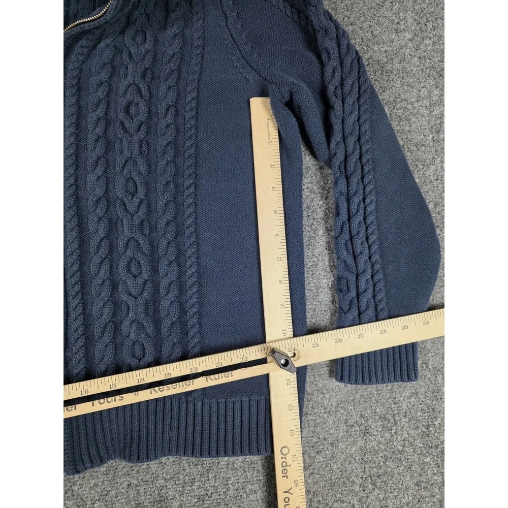 L.L.Bean Sweater Mens XL Navy Blue Cable Knit Full Zip Mock Neck Cardigan Cotton